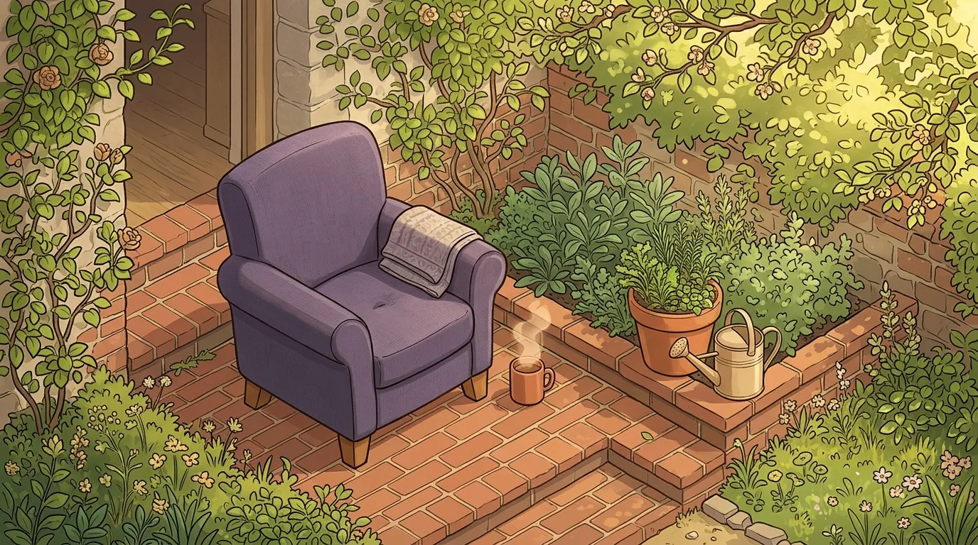 The same step later, the ashtray replaced by a pot of herbs