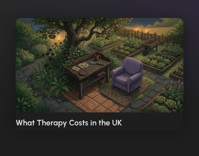 The guide to what therapy costs in the UK, with the lavender chair in a kitchen garden.