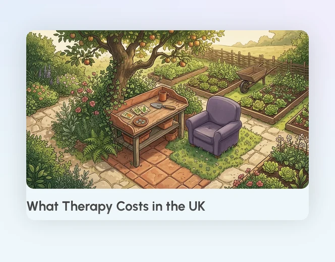 The guide to what therapy costs in the UK, with the lavender chair in a kitchen garden.