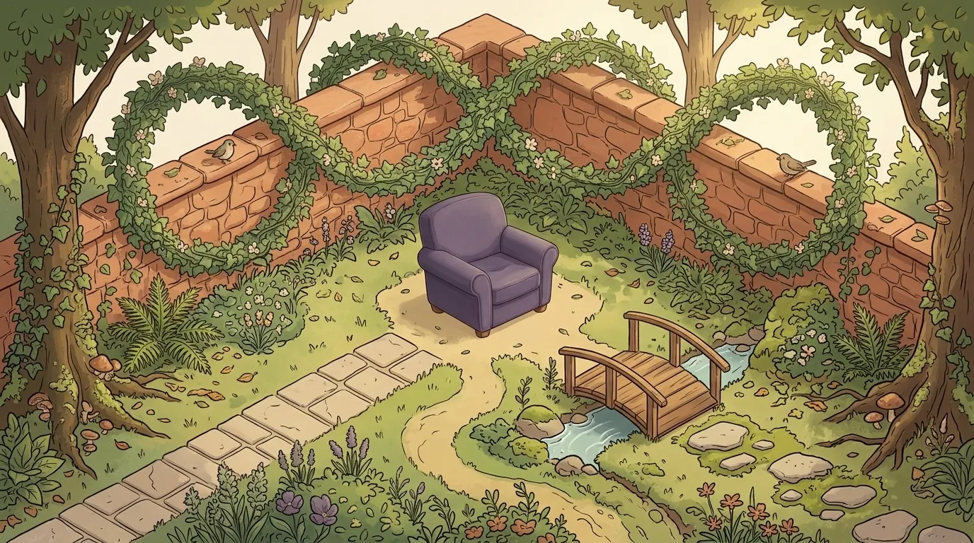 A walled garden with many paths, each one arriving at the same quiet clearing